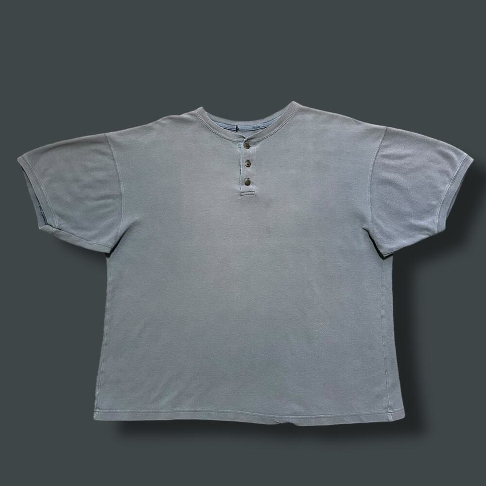 Vintage Sun Faded Henley Shirt Thrashed 80s 90s Blue Distressed Grunge Aesthetic